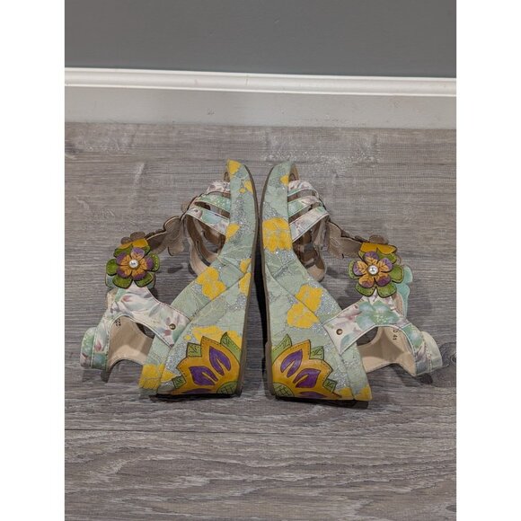 Laura Vita Jacsmino Fleur Wedge Sandals Multicolor Floral Boho Sparkle Sz 41 - Picture 5 of 16